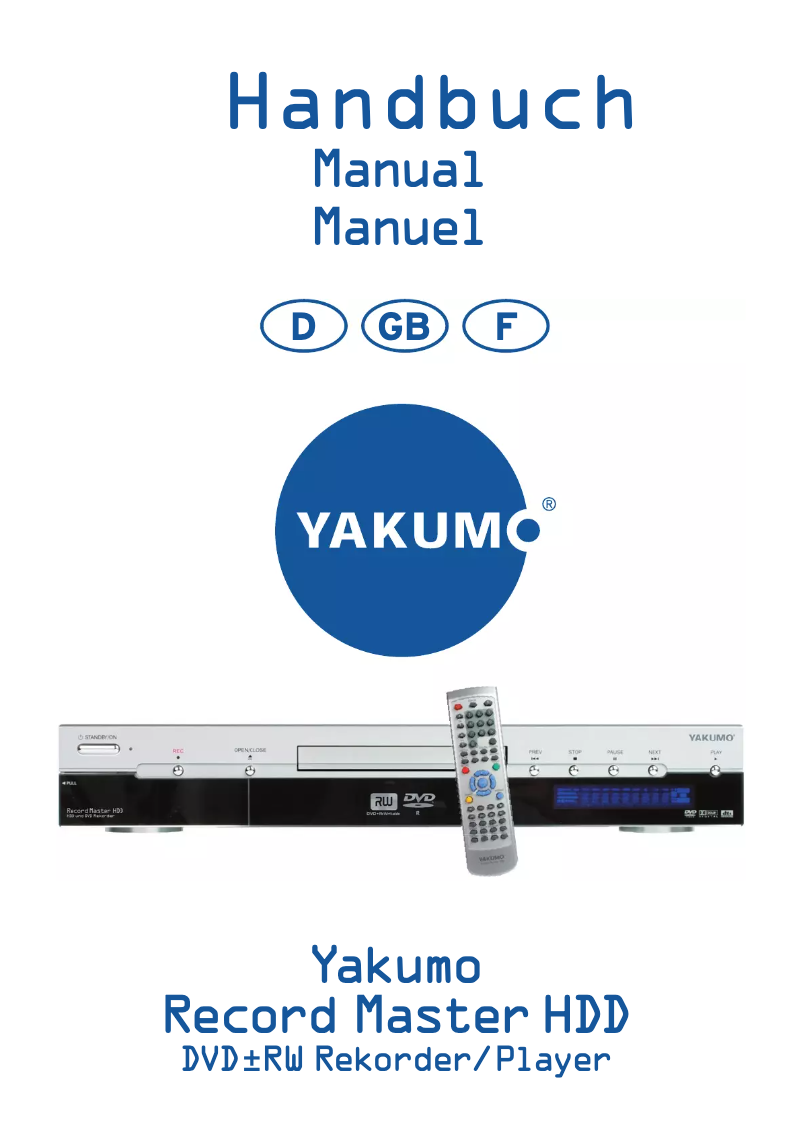 Page n°1 - Manuel utilisateur Yakumo Record Master HDD
