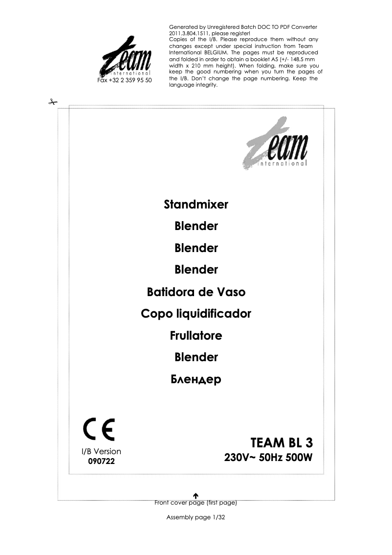 Page 1 de la notice Manuel utilisateur Team BL 3 S