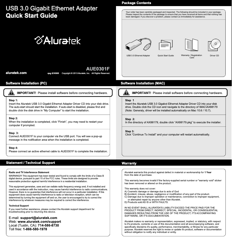 Image de la première page du manuel de l'appareil AUE0301F