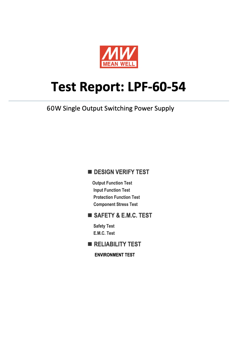 Page 1 de la notice Fiche technique Mean Well LPF-60-54