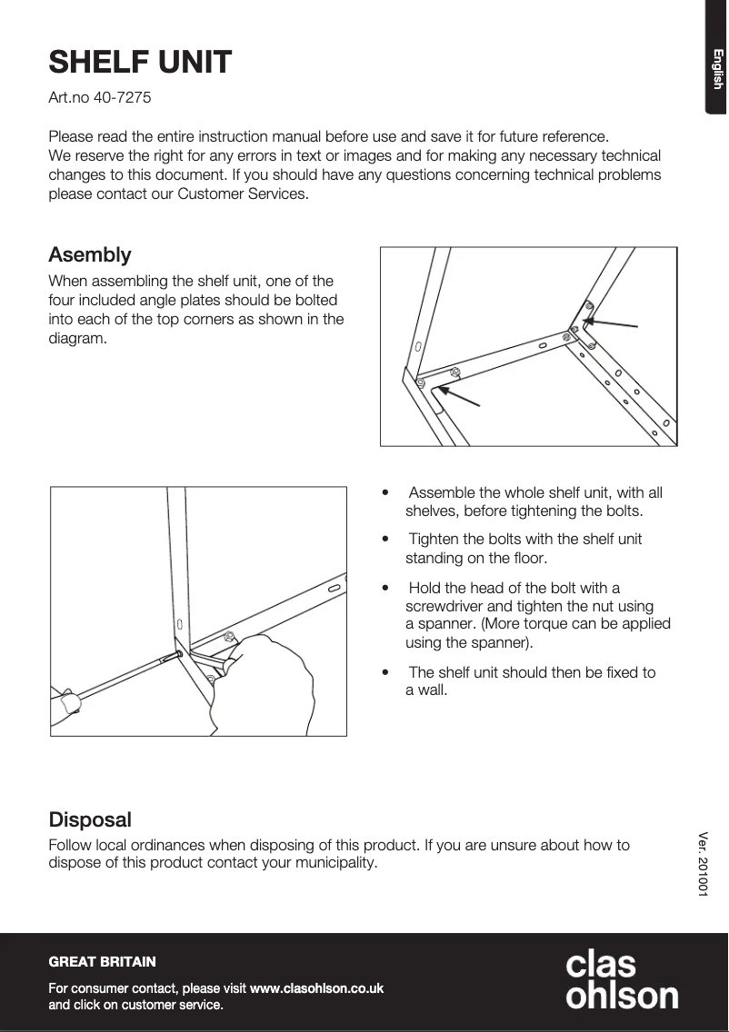 Page 1 de la notice Manuel utilisateur Clas Ohlson 40-7275