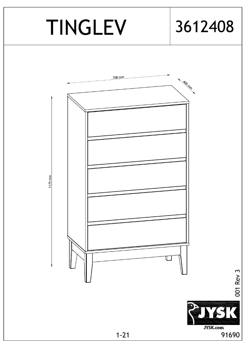 Page 1 de la notice Manuel utilisateur JYSK Tinglev (71x118x40)