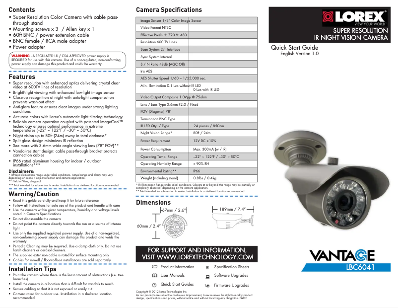 Página 1 del manual Manual de usuario Lorex Vantage LBC6041