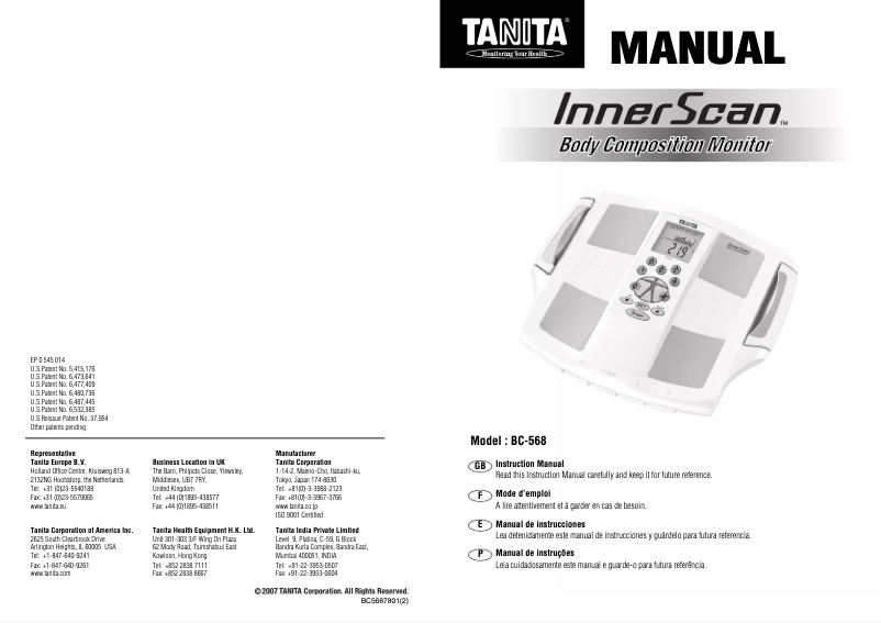 Page 1 of the manual User Manual Tanita InnerScan BC-568