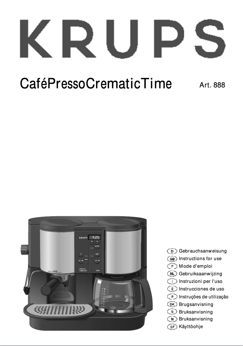 Page n°1 - Manuel utilisateur Krups CaféPresso Crematic Time