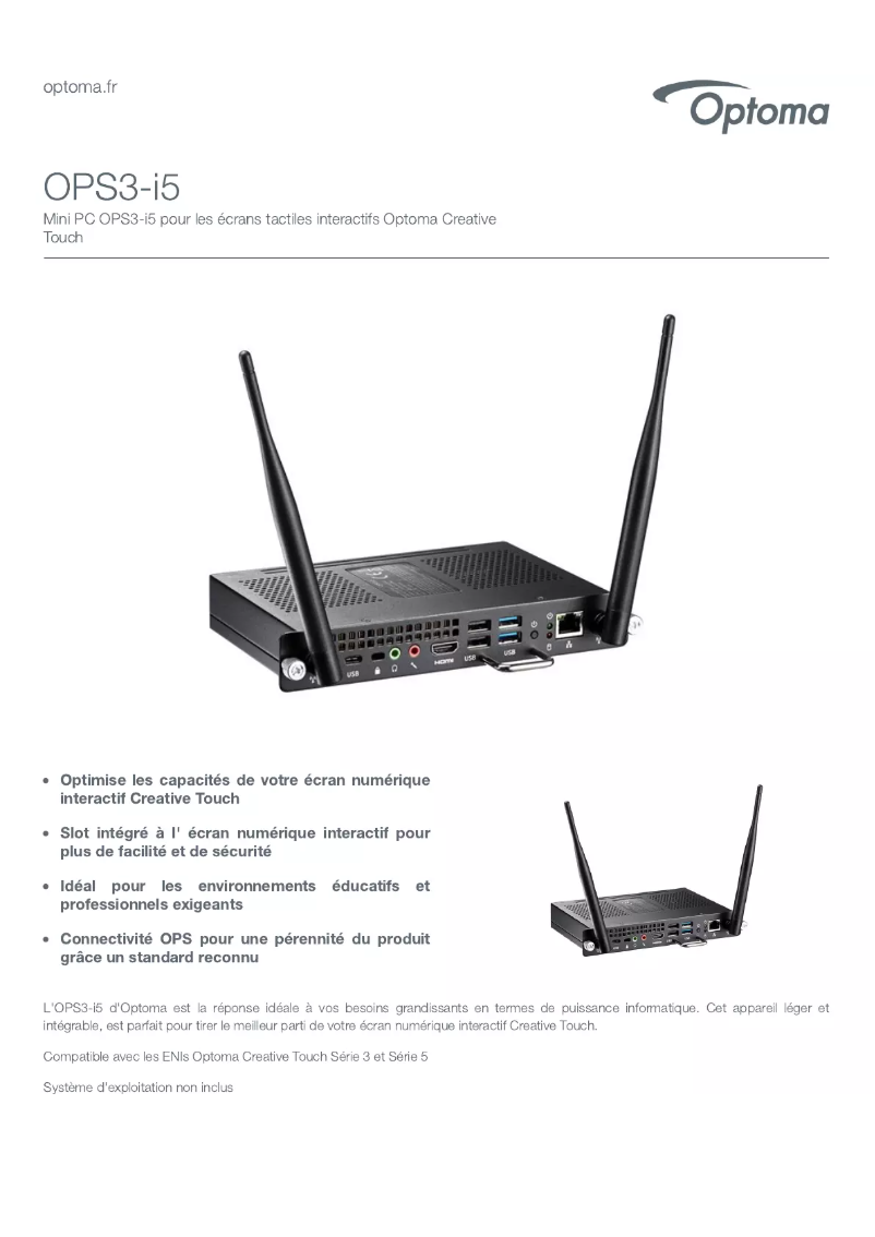 Page 1 de la notice Manuel utilisateur Optoma OPS3-i5