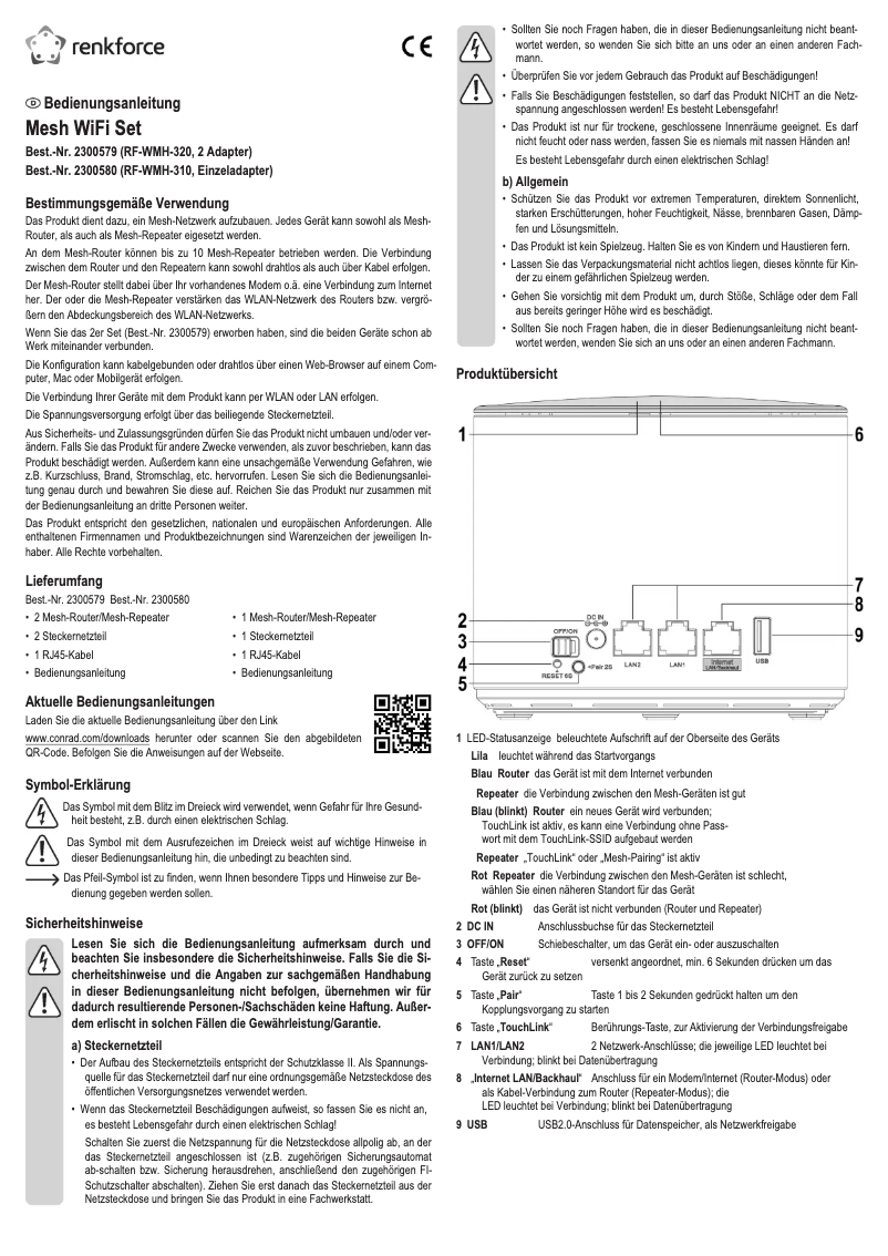Page n°1 - Manuel utilisateur Renkforce RF-WMH-310