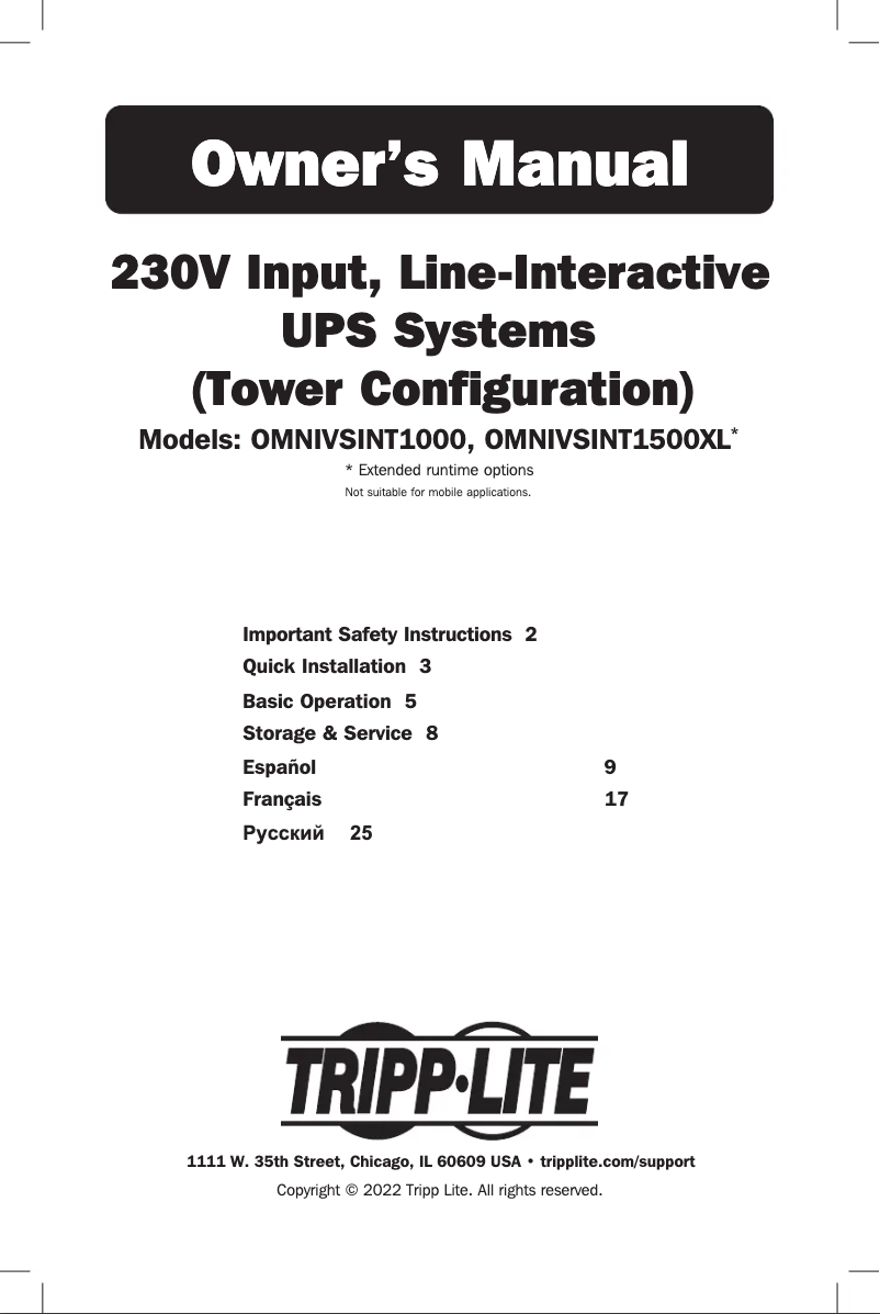 Page n°1 - Manuel utilisateur Tripp Lite OMNIVSINT800