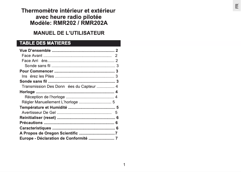 Página 1 del manual Manual de usuario Oregon Scientific RMR 202
