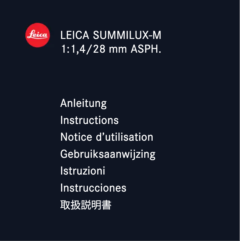 Page 1 de la notice Manuel utilisateur Leica Summilux-M 28 f/1.4 ASPH.