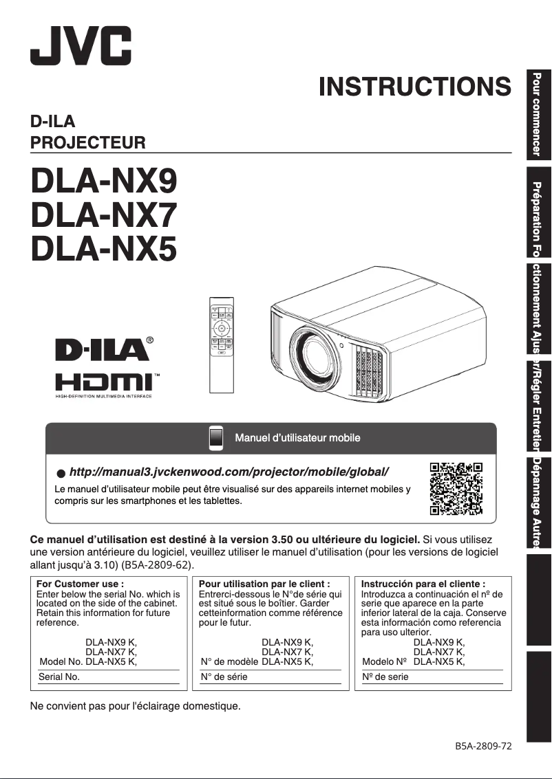 Page 1 de la notice Manuel utilisateur JVC DLA-NX5