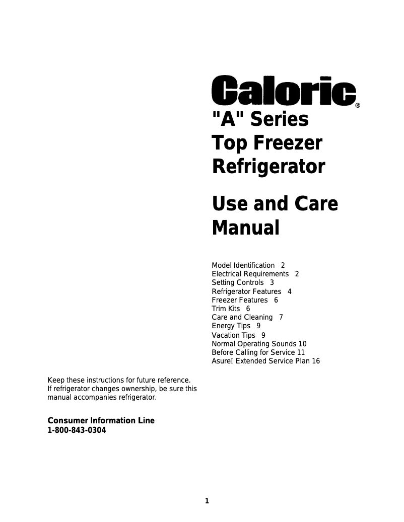 Page n°1 - Manuel utilisateur Caloric GTW18AW