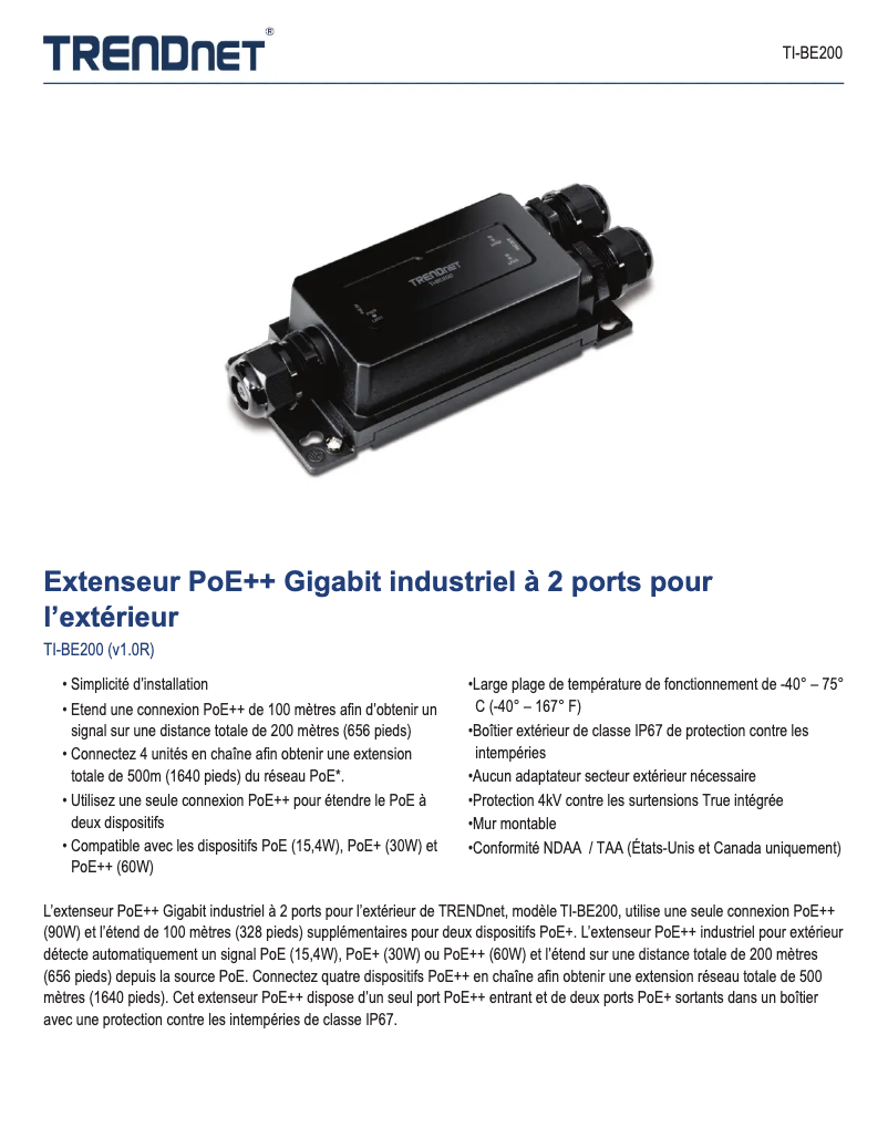 Page n°1 - Fiche technique TRENDnet TI-BE200