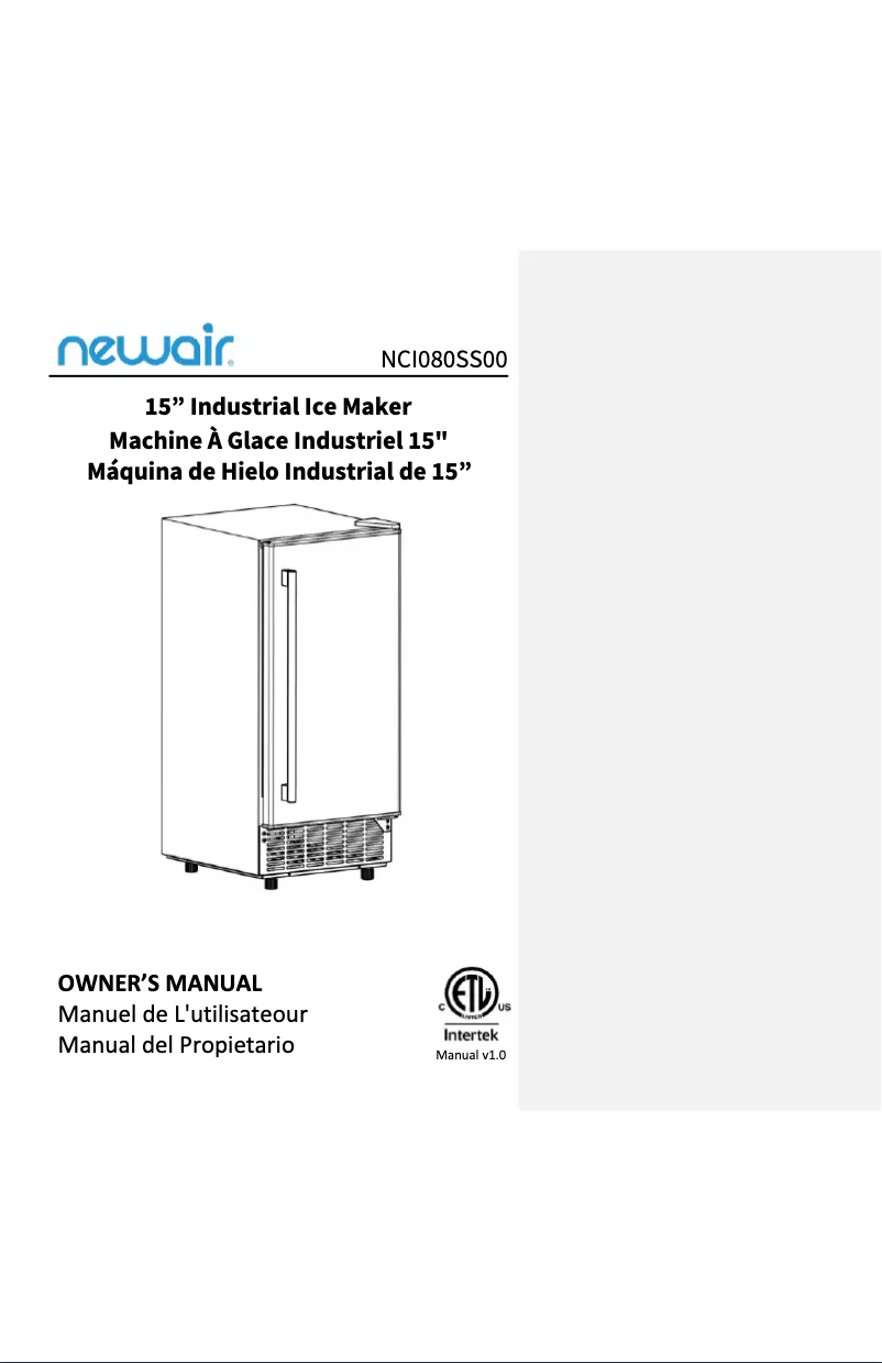 Page 1 de la notice Manuel utilisateur NewAir NCI080SS00