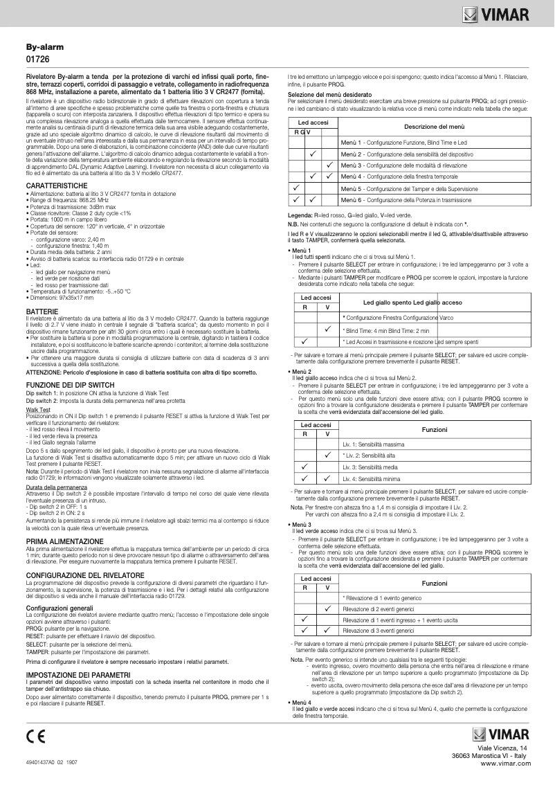 Page 1 de la notice Manuel utilisateur Vimar 01726