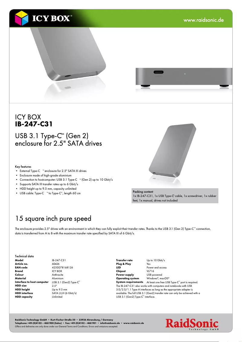 Page 1 de la notice Fiche technique Icy Box IB-247-C31