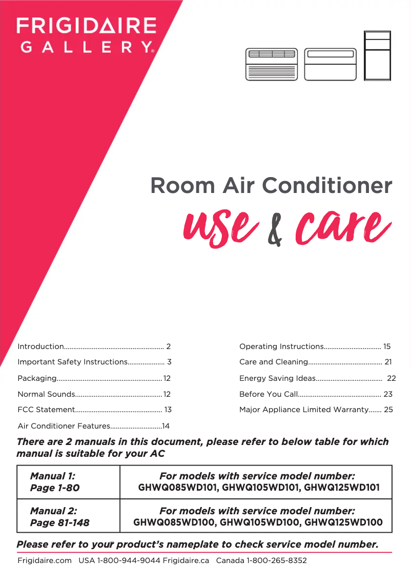 Page 1 de la notice Manuel utilisateur Frigidaire GHWQ125WD1