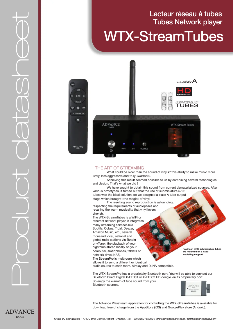 Page n°1 - Fiche technique Advance WTX-StreamTubes