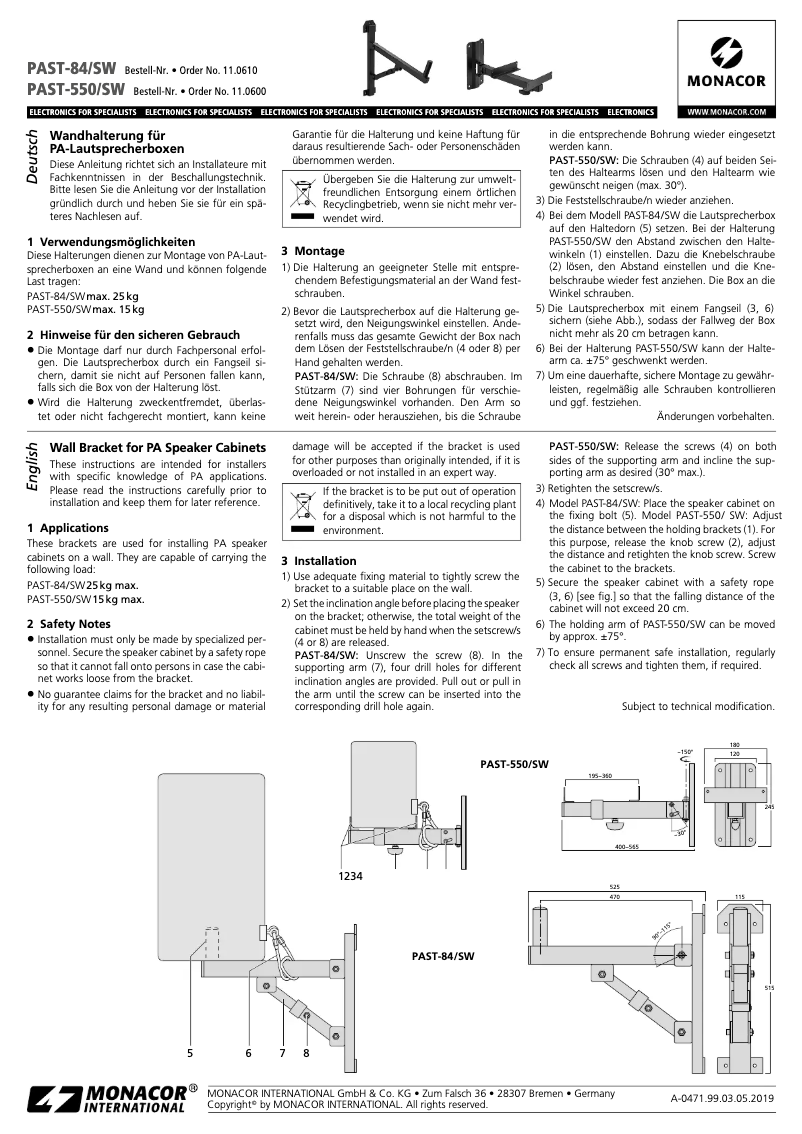 Page 1 de la notice Manuel utilisateur Monacor PAST-550/SW