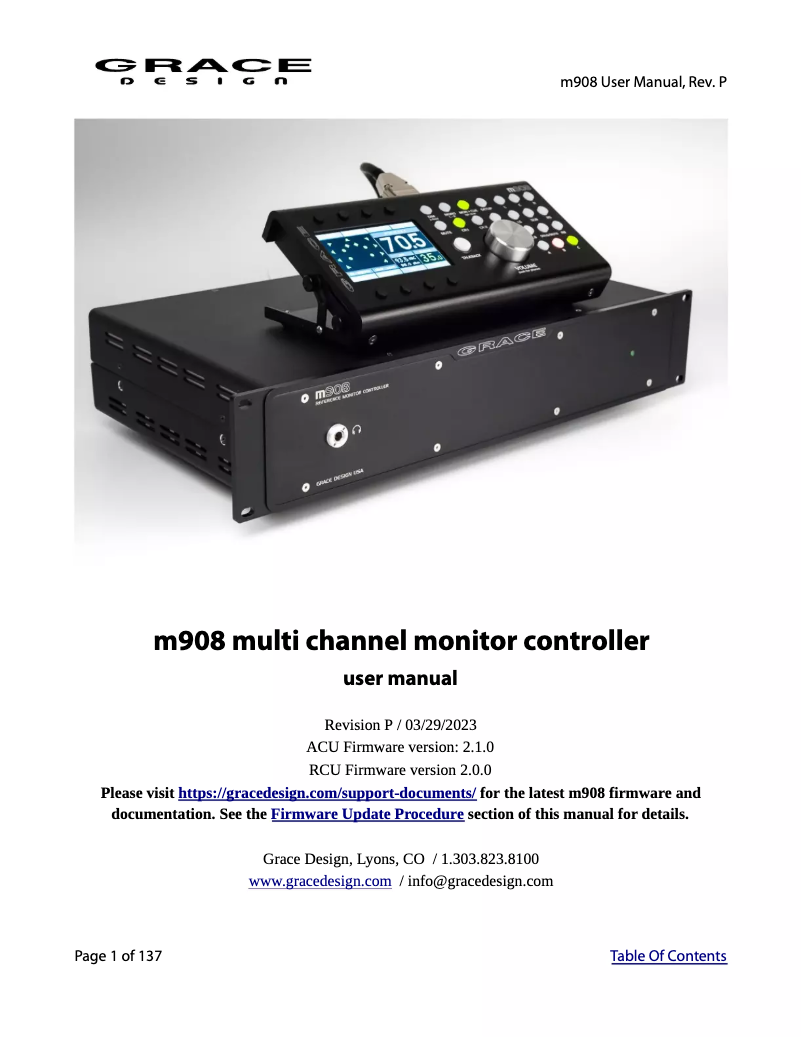 Page n°1 - Manuel utilisateur Grace Design m908=