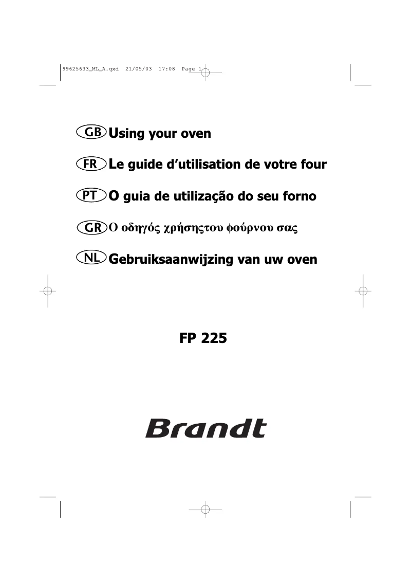 Page 1 de la notice Manuel utilisateur Brandt FP 225