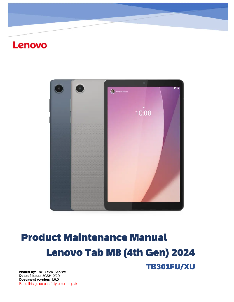 Page 1 de la notice Manuel utilisateur Lenovo Tab M8 (4th Gen)