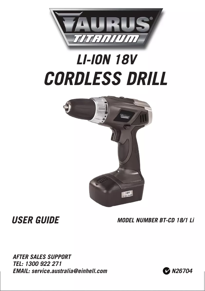 Page n°1 - Manuel utilisateur Taurus BT-CD 18/1 Li