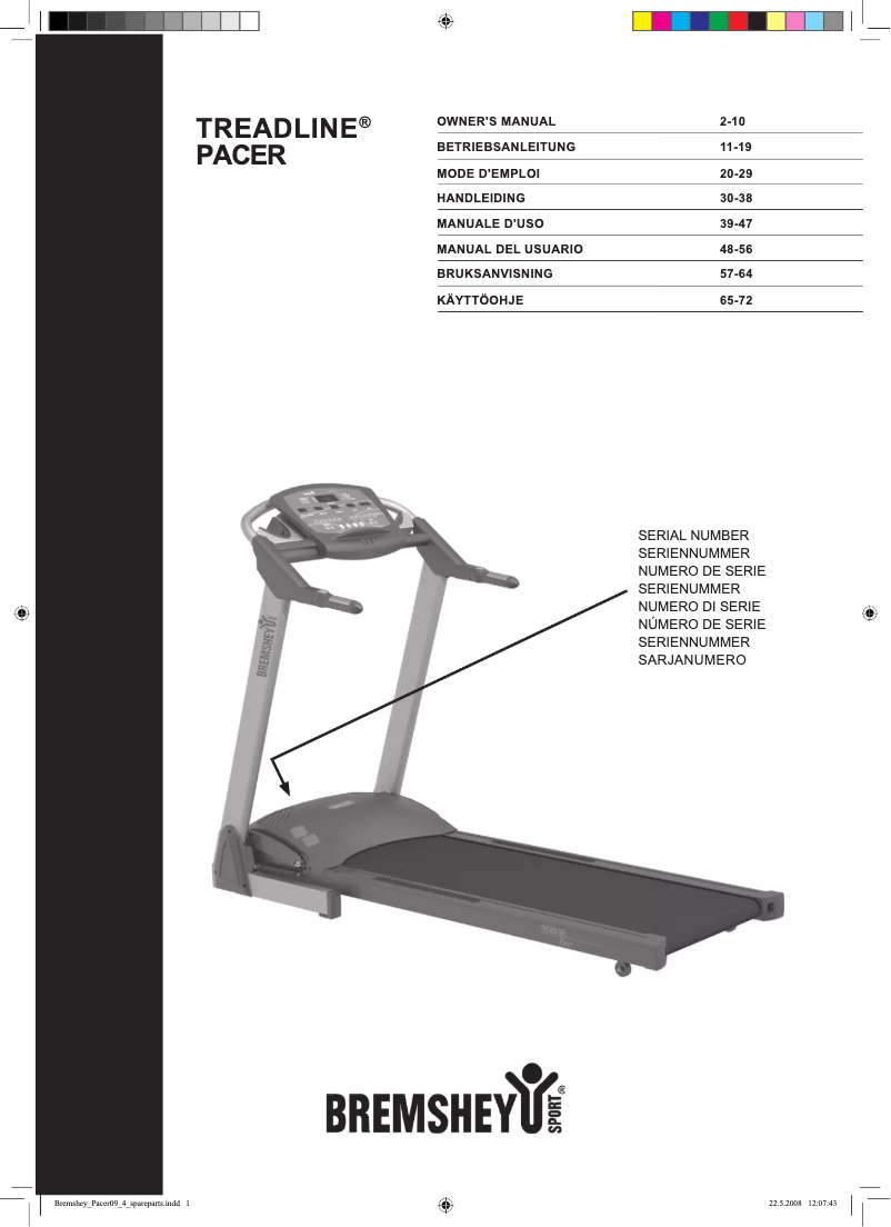 Image de la première page du manuel de l'appareil Treadline Pacer