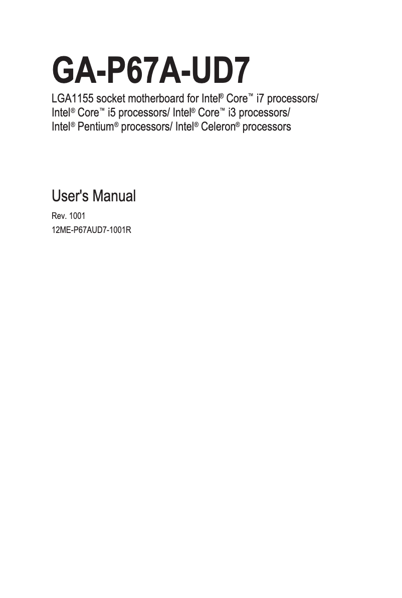 Page n°1 - Manuel utilisateur Gigabyte GA-P67A-UD7