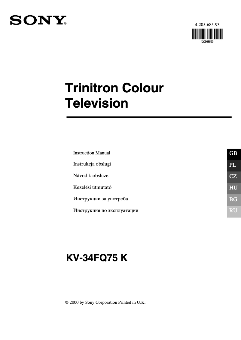 Page 1 de la notice Manuel utilisateur Sony KV-34FQ75K