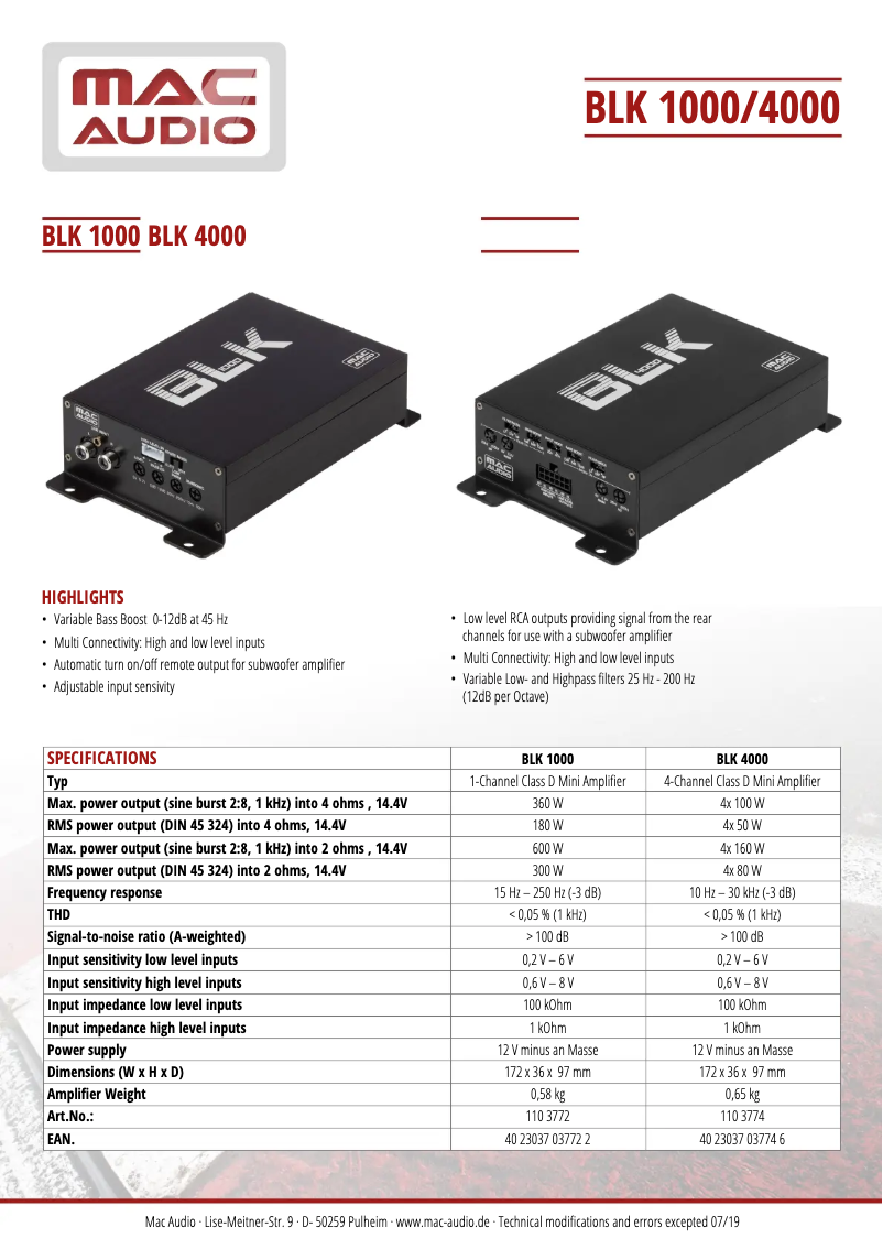 Page 1 de la notice Manuel utilisateur Mac Audio BLK 1000