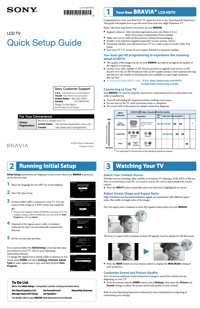 Page n°1 - Guide d'installation Sony Bravia KDL-50R450A