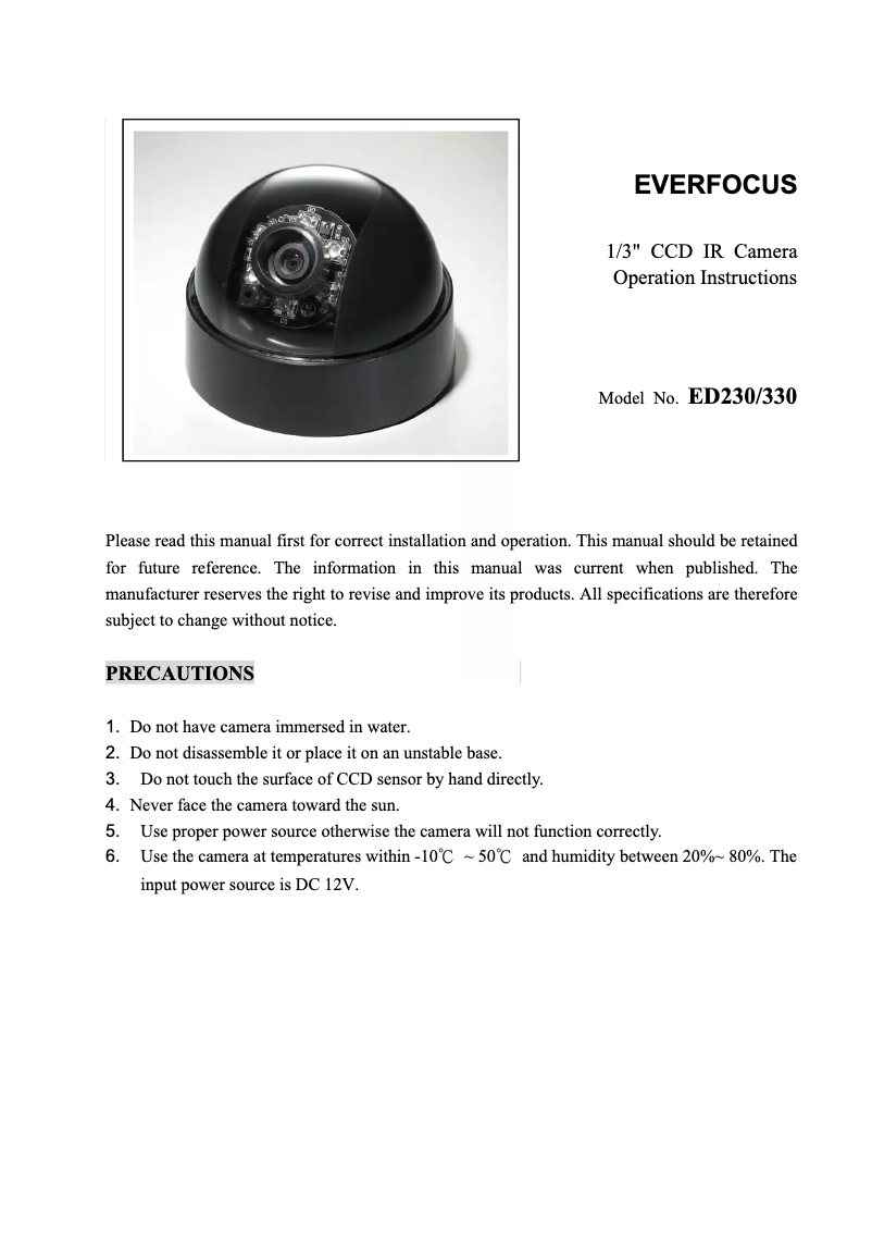 Page 1 de la notice Manuel utilisateur EverFocus ED230/N-4W