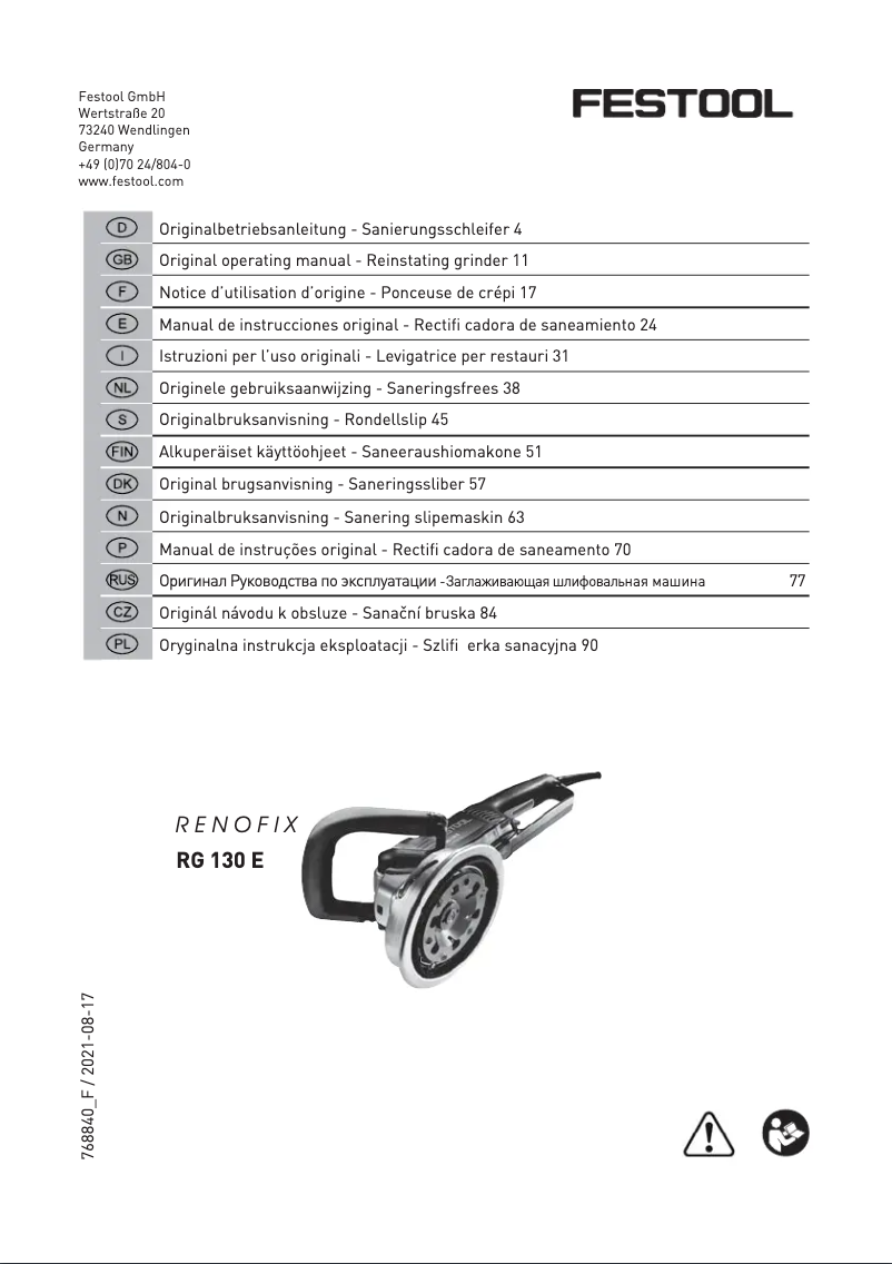 Page n°1 - Manuel utilisateur Festool RENOFIX RG 130