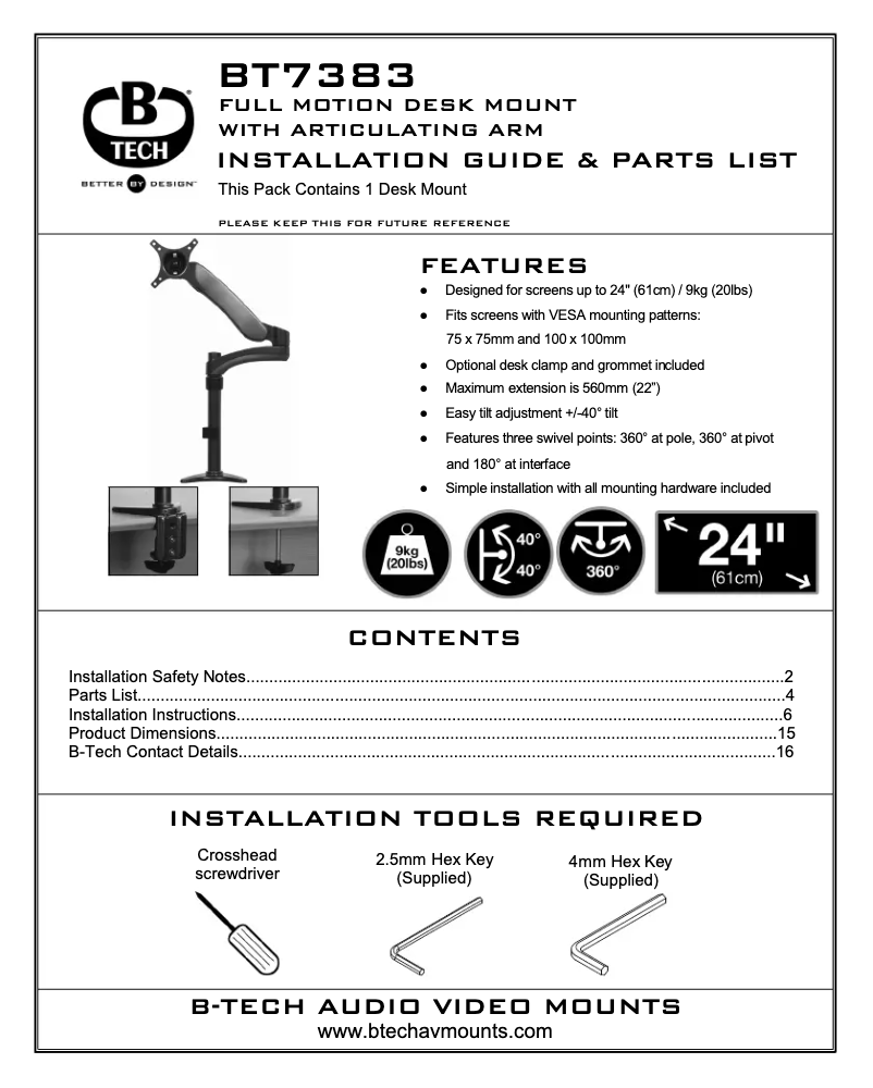 Page 1 de la notice Manuel utilisateur B-Tech BT7383
