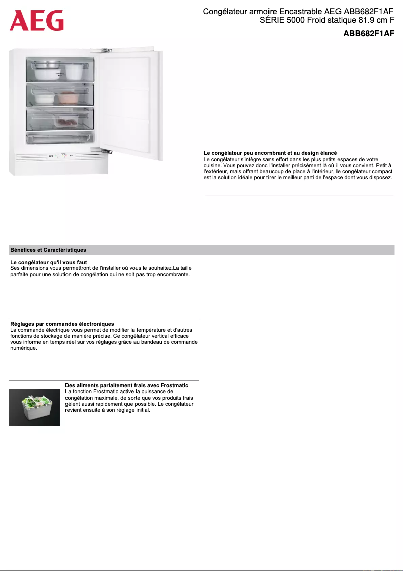 Page 1 de la notice Fiche technique AEG ABB682F1AF