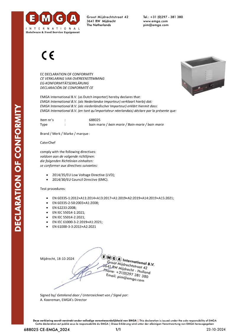 Page 1 de la notice Manuel utilisateur CaterChef 688.025