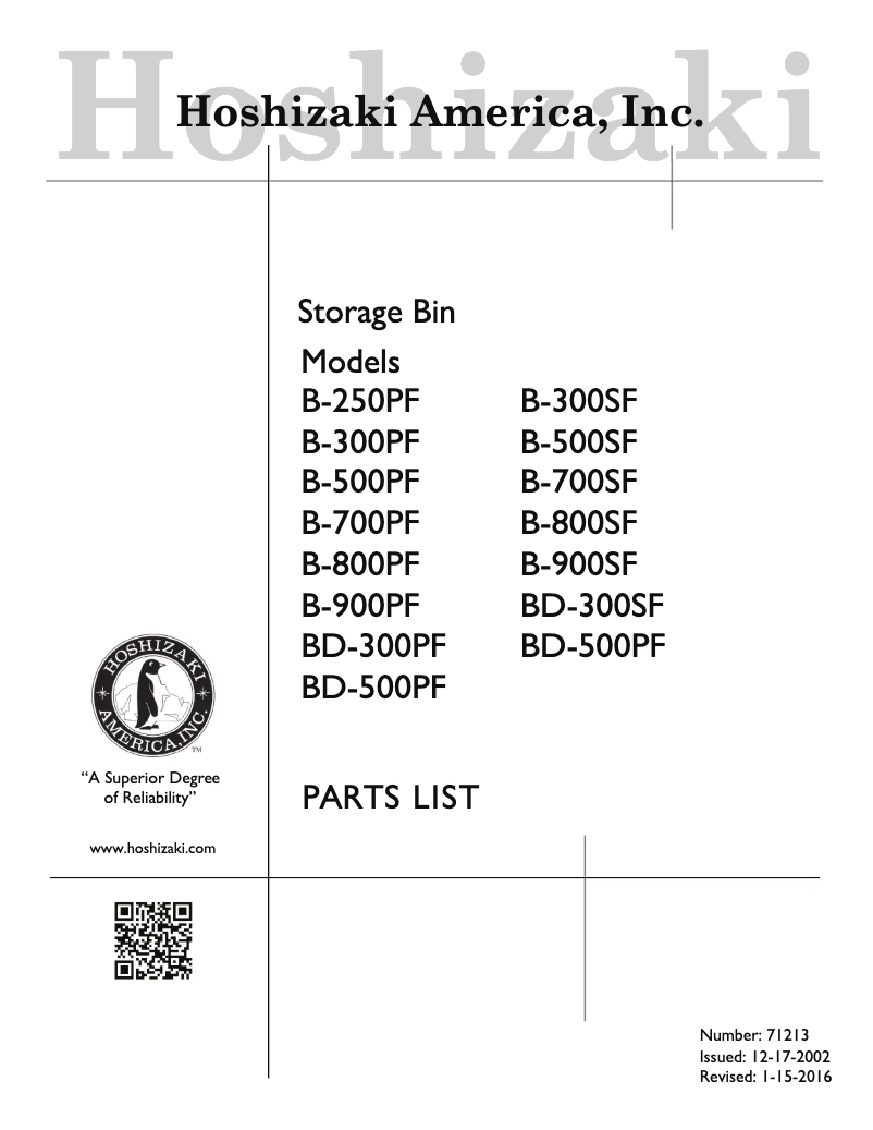 Page n°1 - Manuel d'utilisation et d'entretien Hoshizaki B-500PF