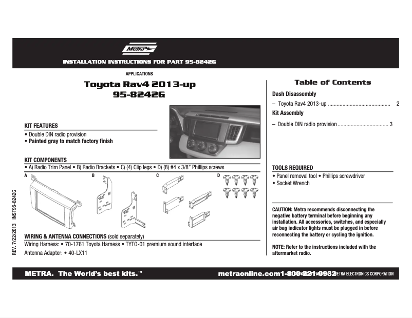Page 1 de la notice Mode d'emploi Metra 95-8242G