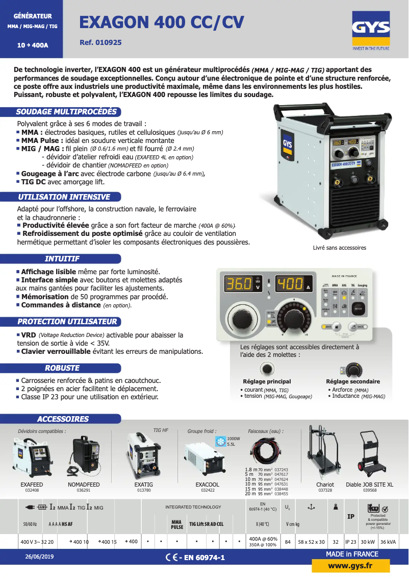 Image de la première page du manuel de l'appareil Exagon 400 CC/CV