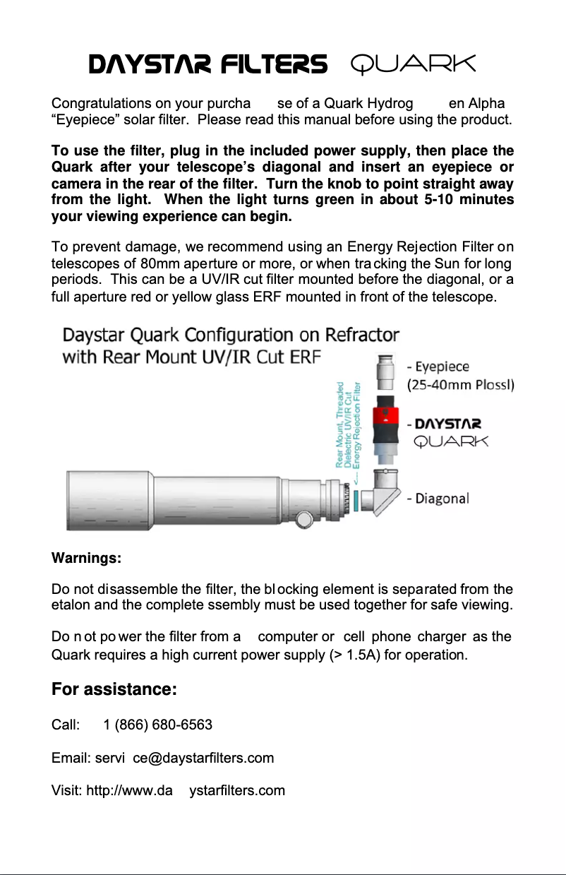 Page 1 de la notice Manuel utilisateur DayStar Filters QUARK