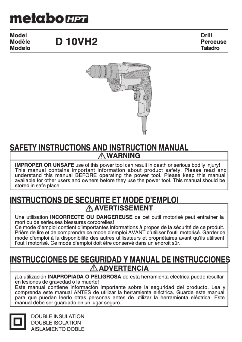 Page 1 de la notice Manuel utilisateur HiKOKI D10VH2