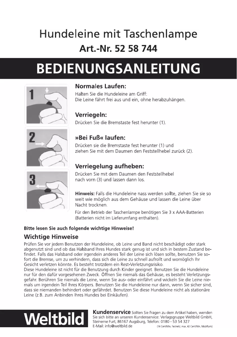 Page 1 de la notice Manuel utilisateur Weltbild 52 58 744