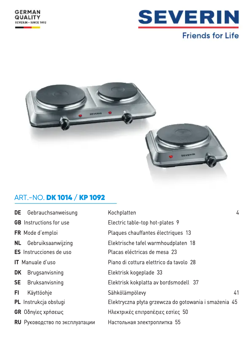 Page 1 de la notice Manuel utilisateur Severin DK 1092