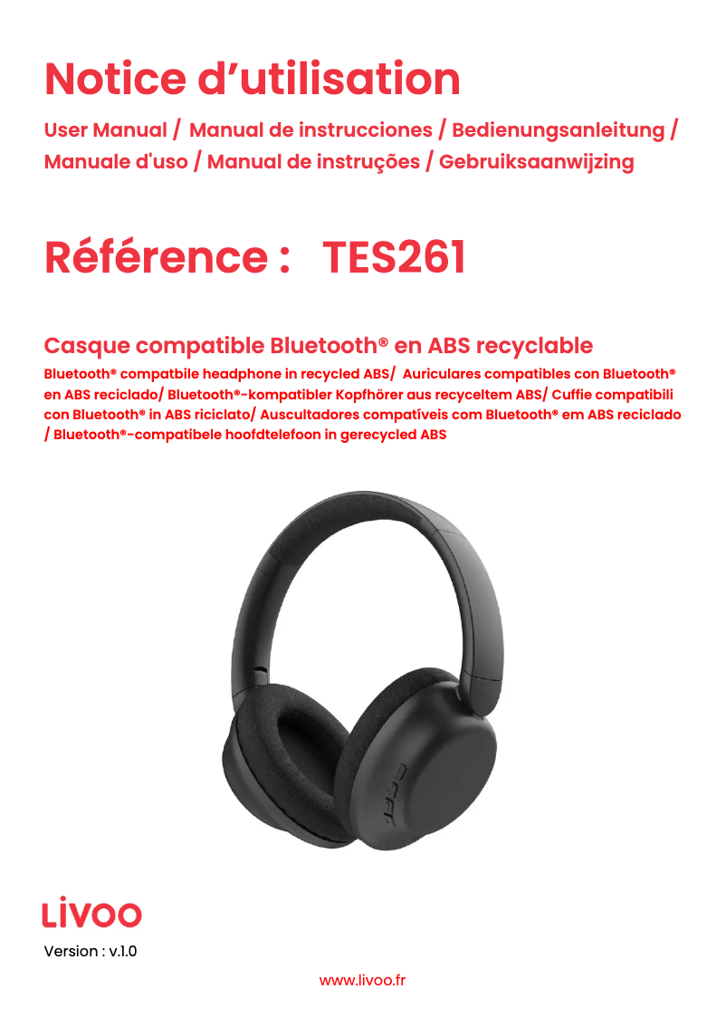 Page 1 de la notice Manuel utilisateur Livoo TES261