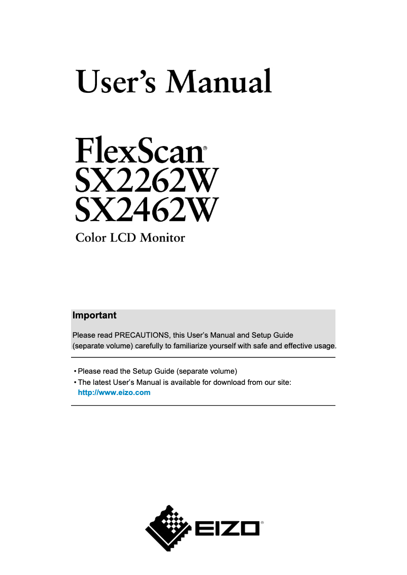 Page 1 de la notice Manuel utilisateur Eizo FlexScan SX2262W