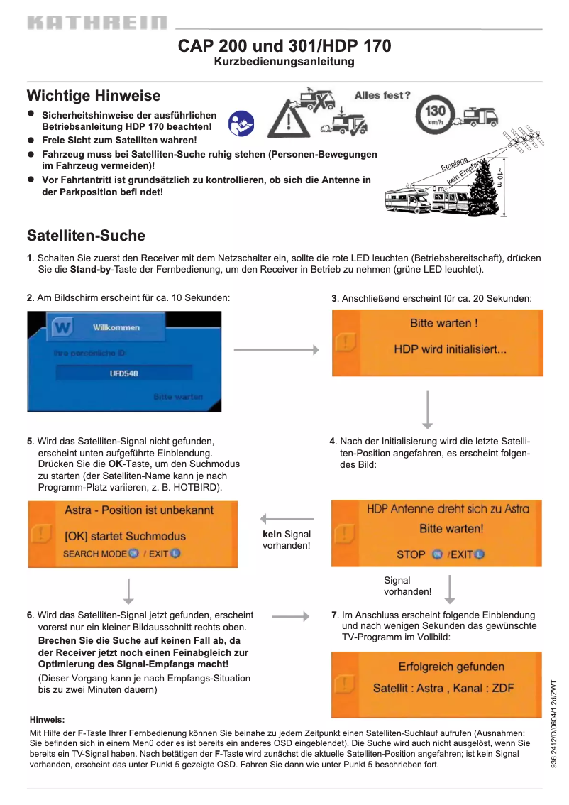 Page 1 de la notice Manuel utilisateur Kathrein MobiSet 3 digital CAP 301