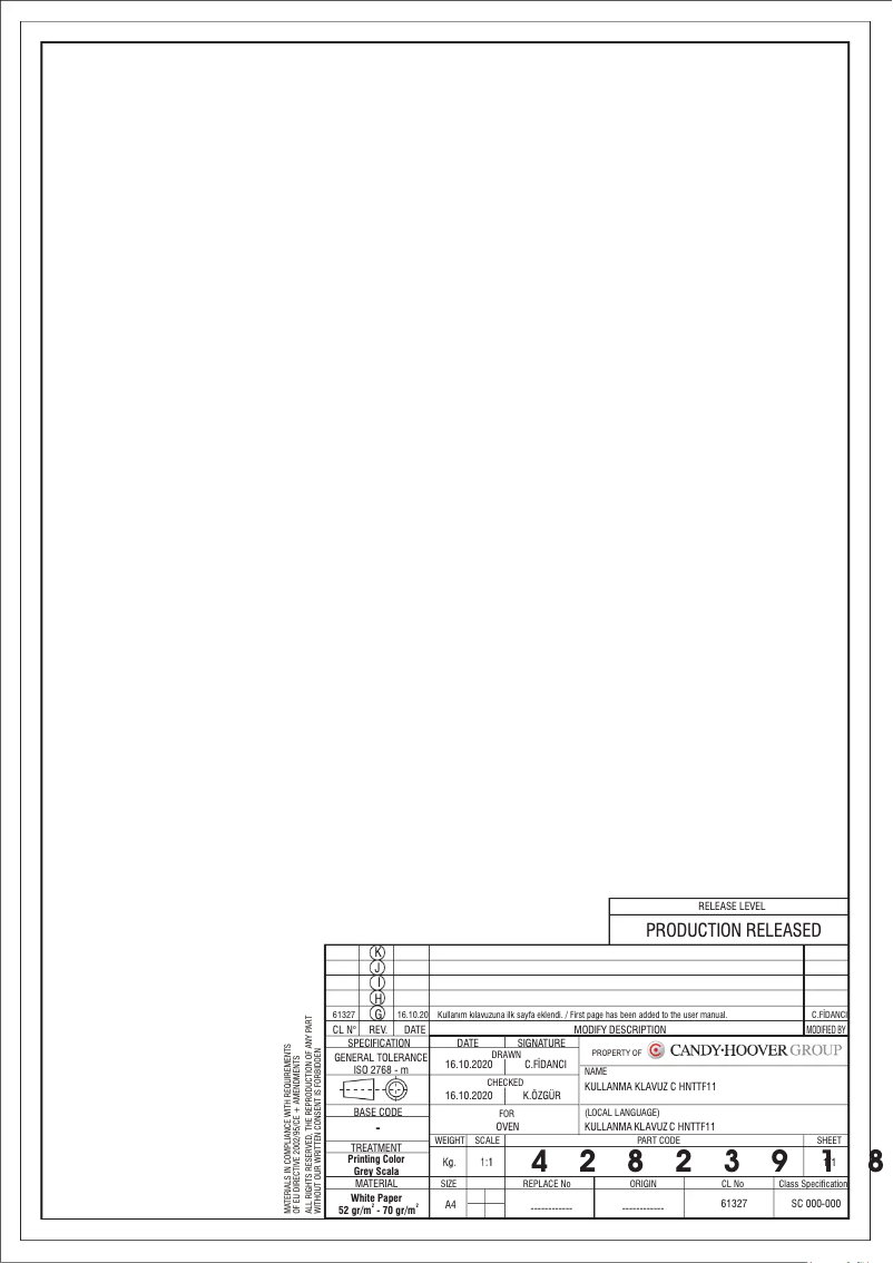 Page 1 de la notice Manuel utilisateur Candy FCP625X/E