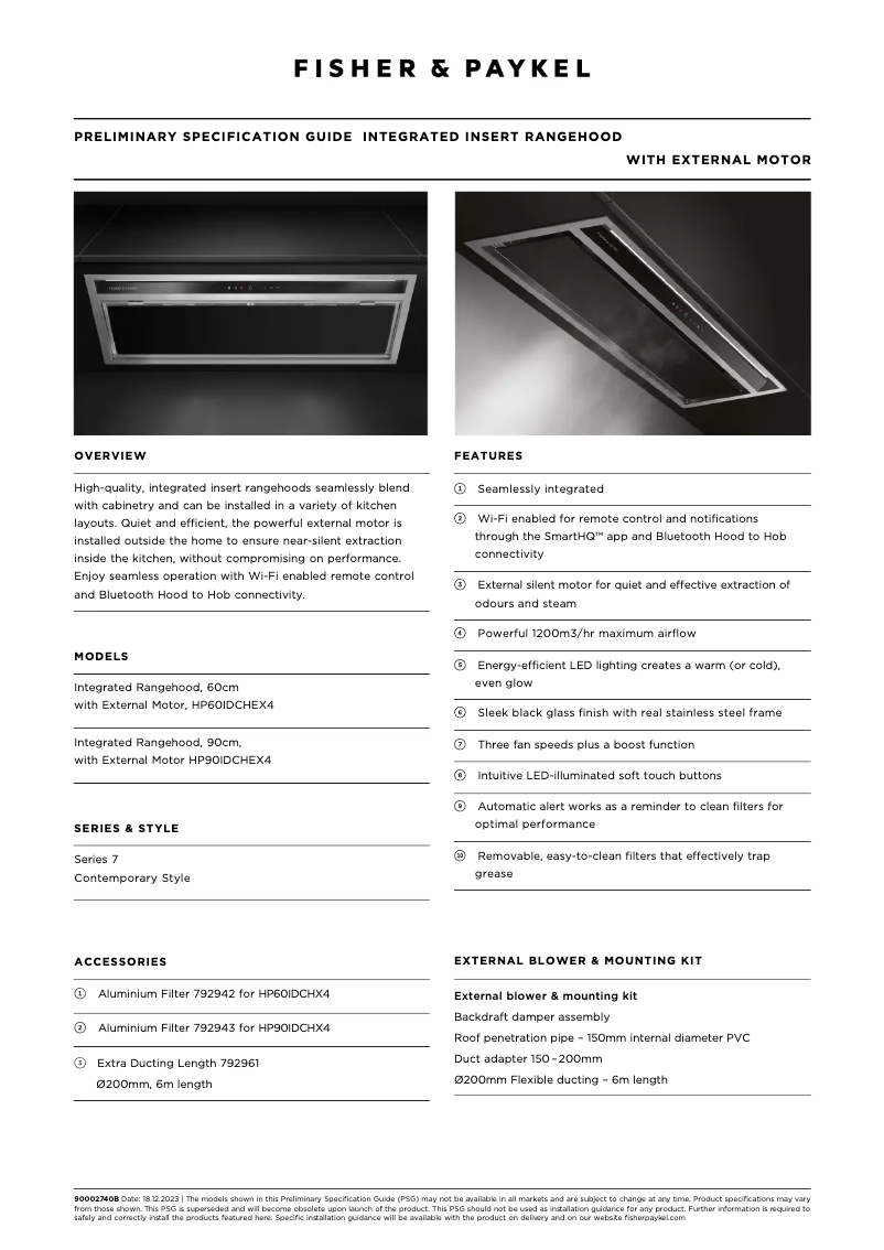 Page 1 de la notice Fiche technique Fisher & Paykel HP60IDCHEX4