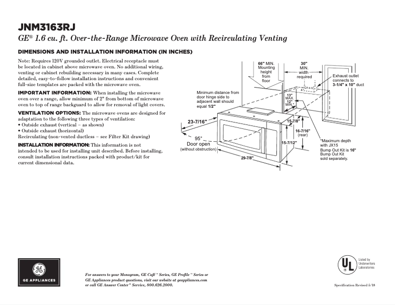 Page n°1 - Fiche technique GE JNM3163RJSS